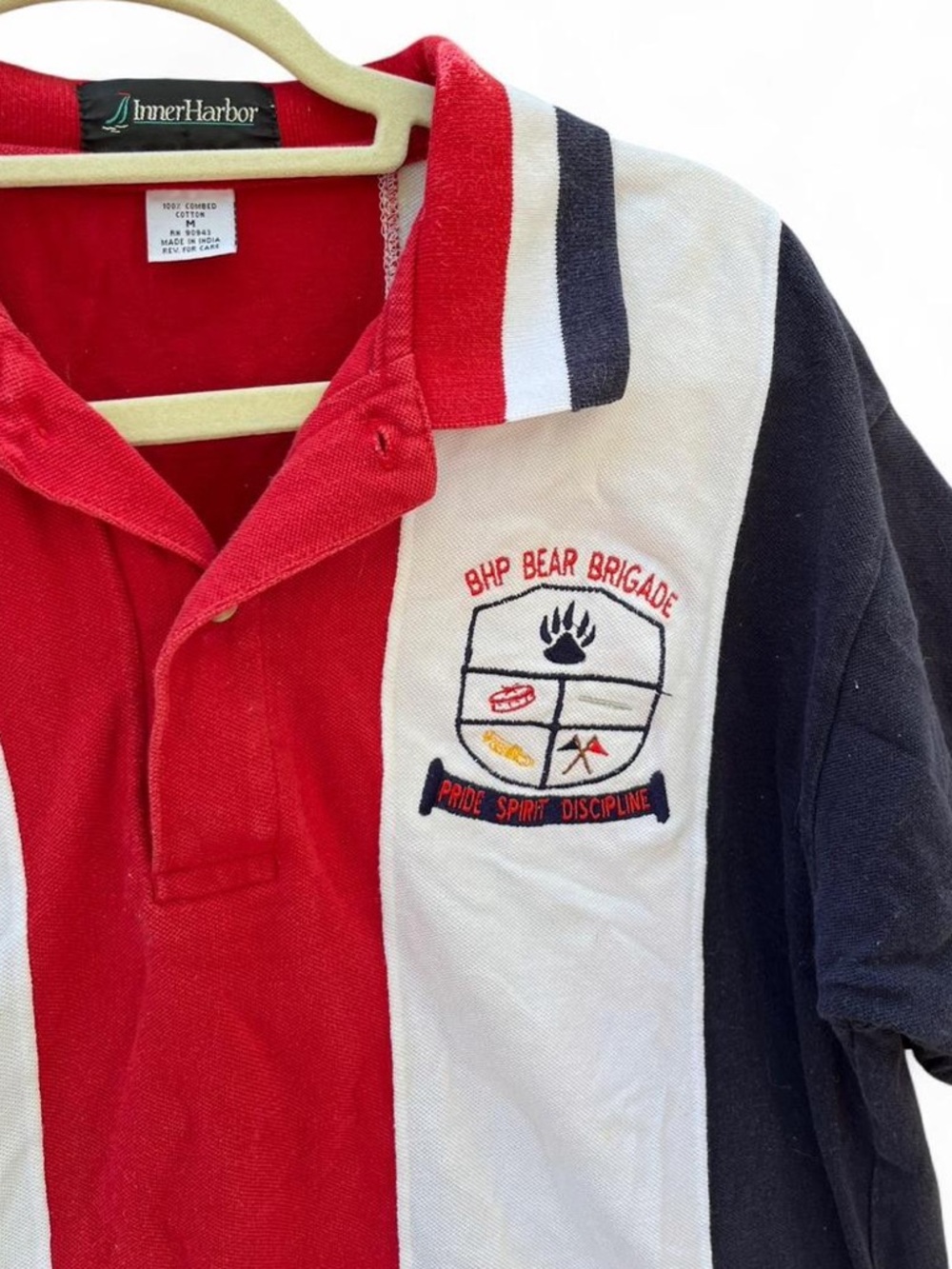 Vintage 90s Bear Brigade Striped Polo Shirt - Red/White/Navy - Picture 3 of 6